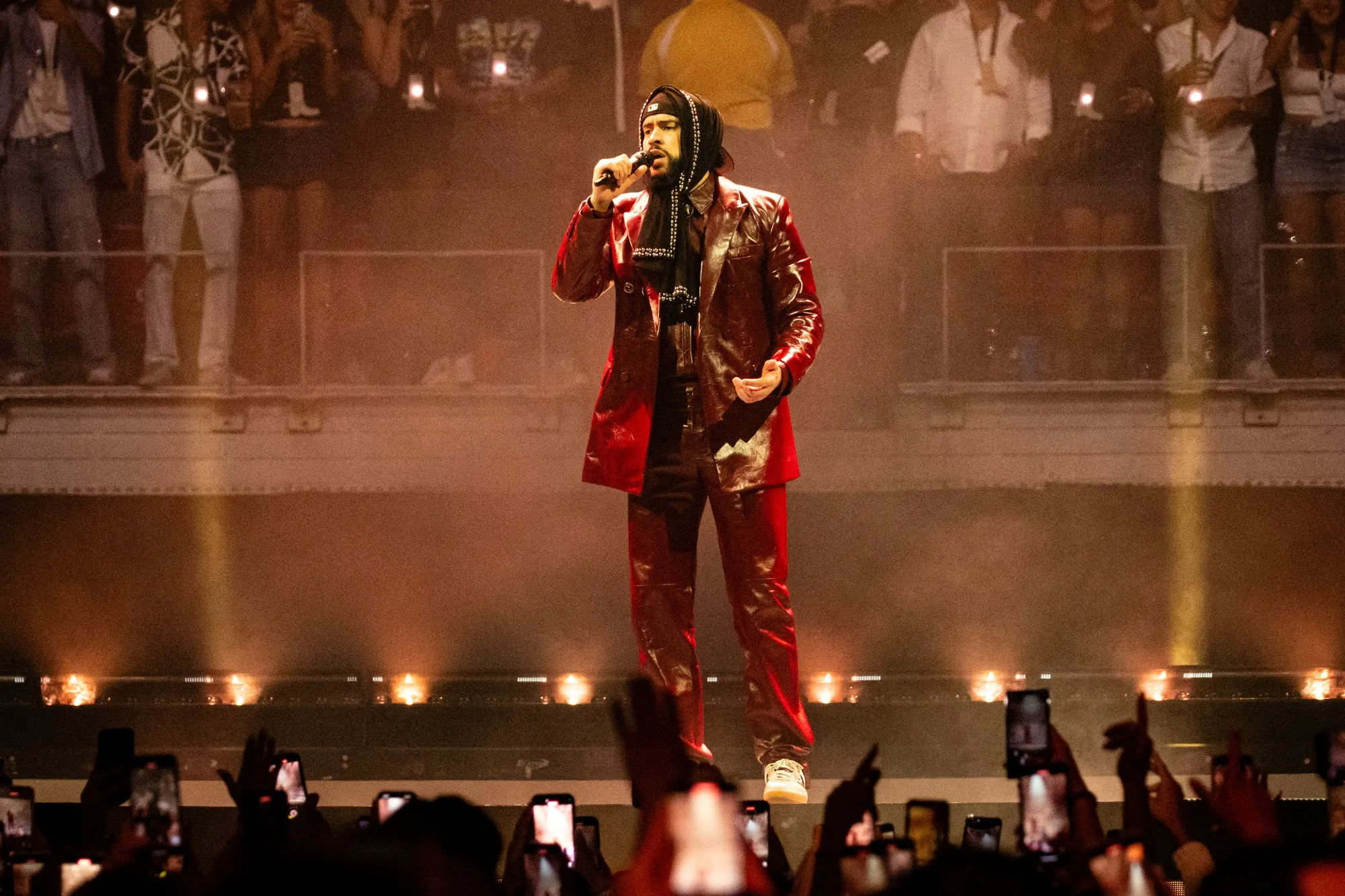 Puerto Rican singer Bad Bunny performs on stage in Miami in&nbsp;2024.&nbsp;