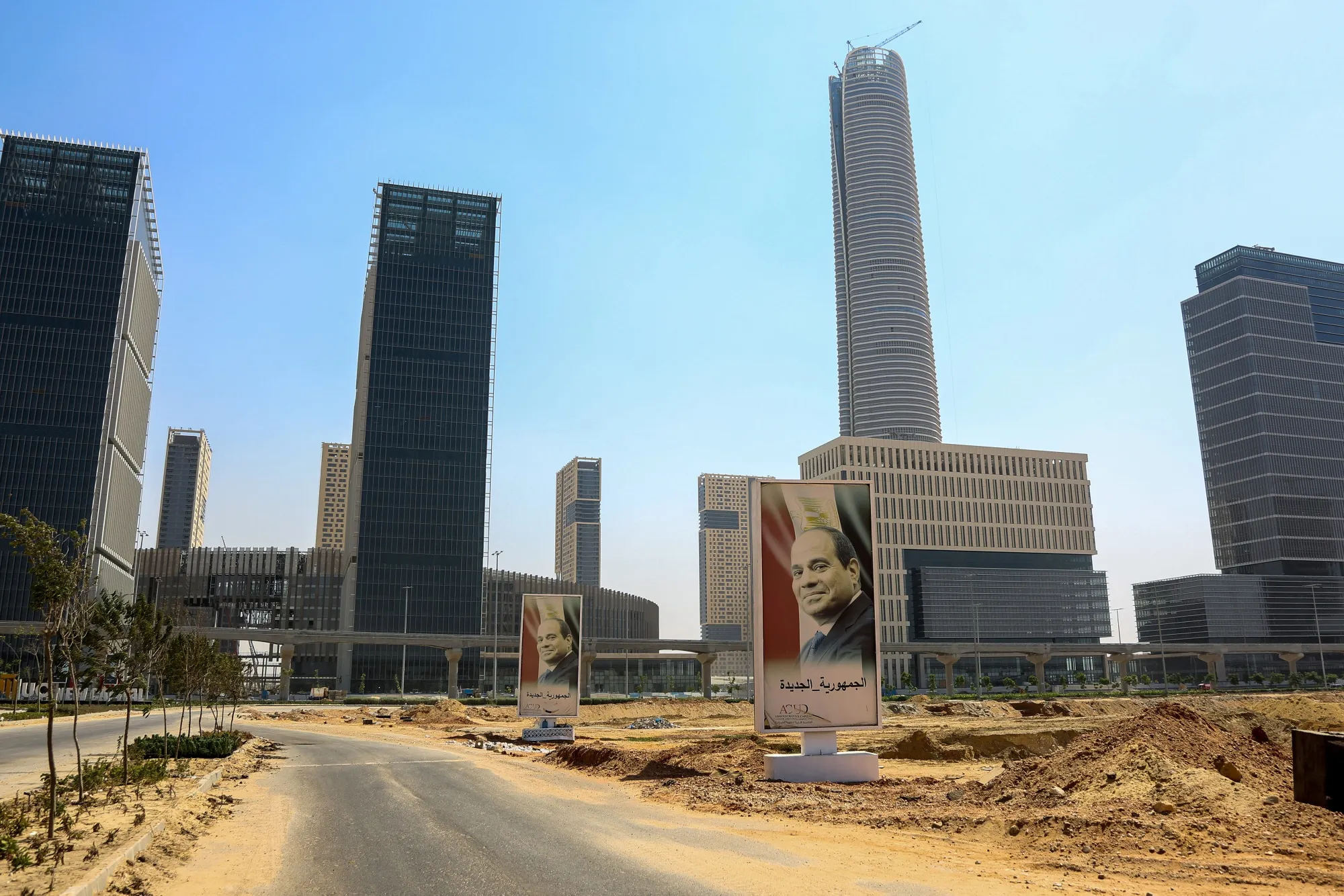 Posters displaying an image of President Abdel-Fattah El-Sisi, in the central business district&nbsp;of Egypt's New Administrative Capital, east of Cairo.