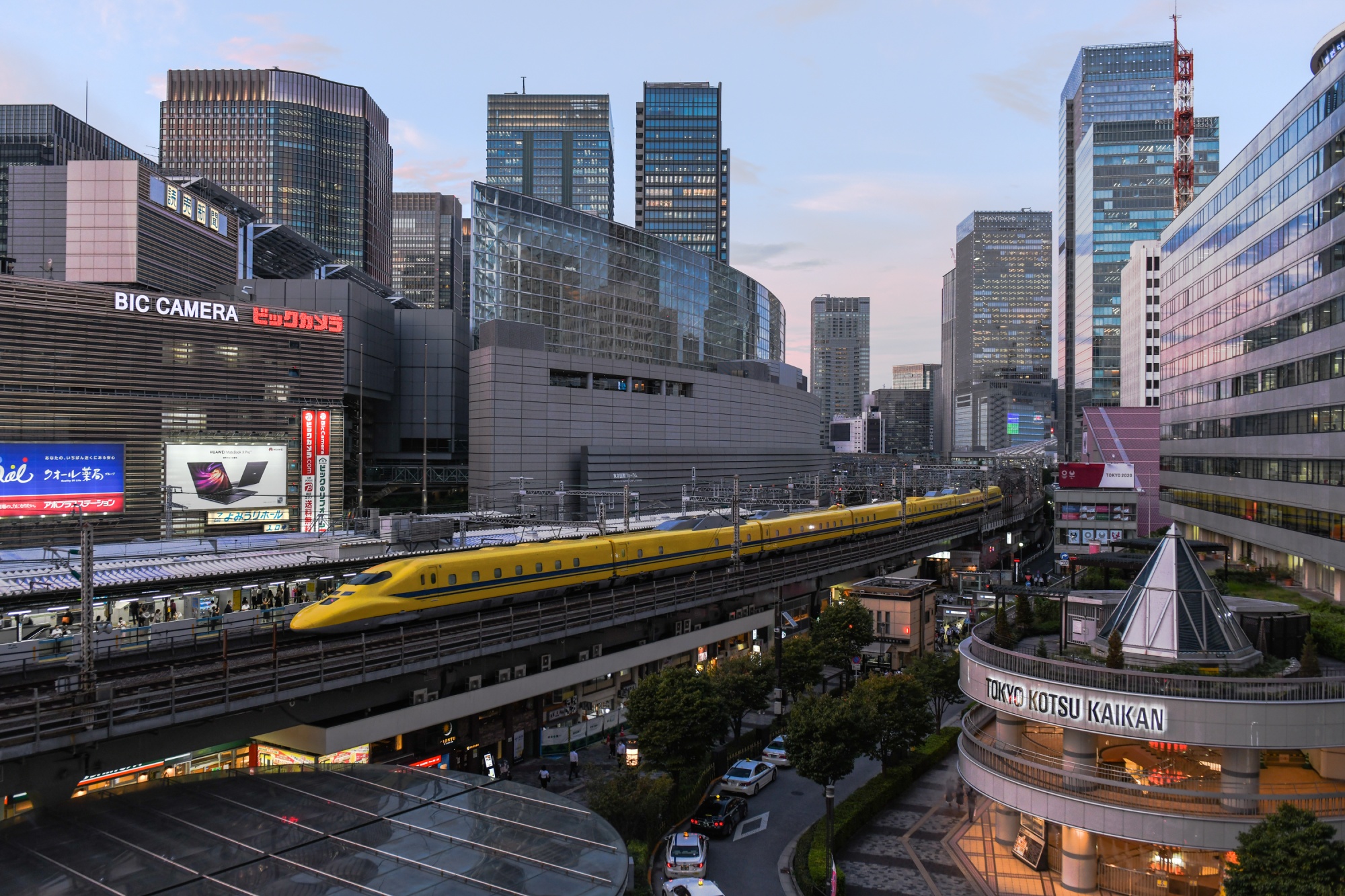 A bullet train pulls into Yurakucho station. Japan’s first elevated rail was completed nearby in 1910, and the first restaurant owner set up shop below the rail a decade later.