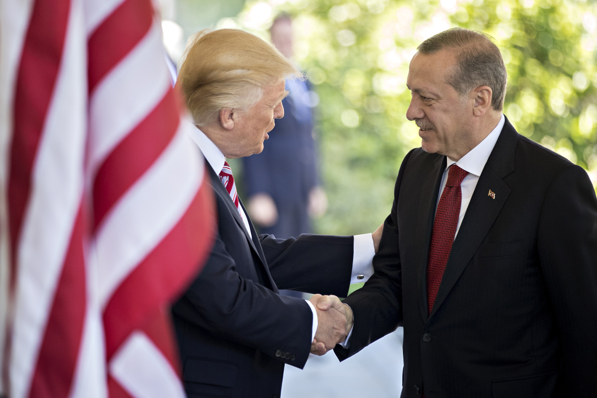 Donald Trump shakes hands with Recep Tayyip Erdogan the White House in Washington on May 16, 2017.