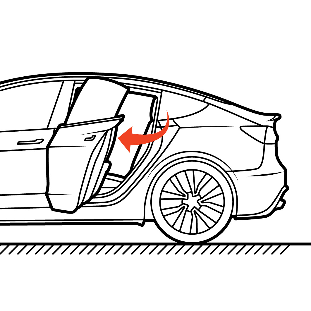 Exterior view of the back door swinging open