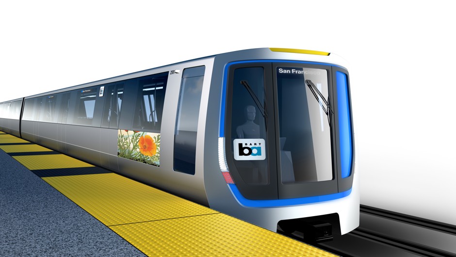 A rendering of a train car design for BART's Fleet of the Future.