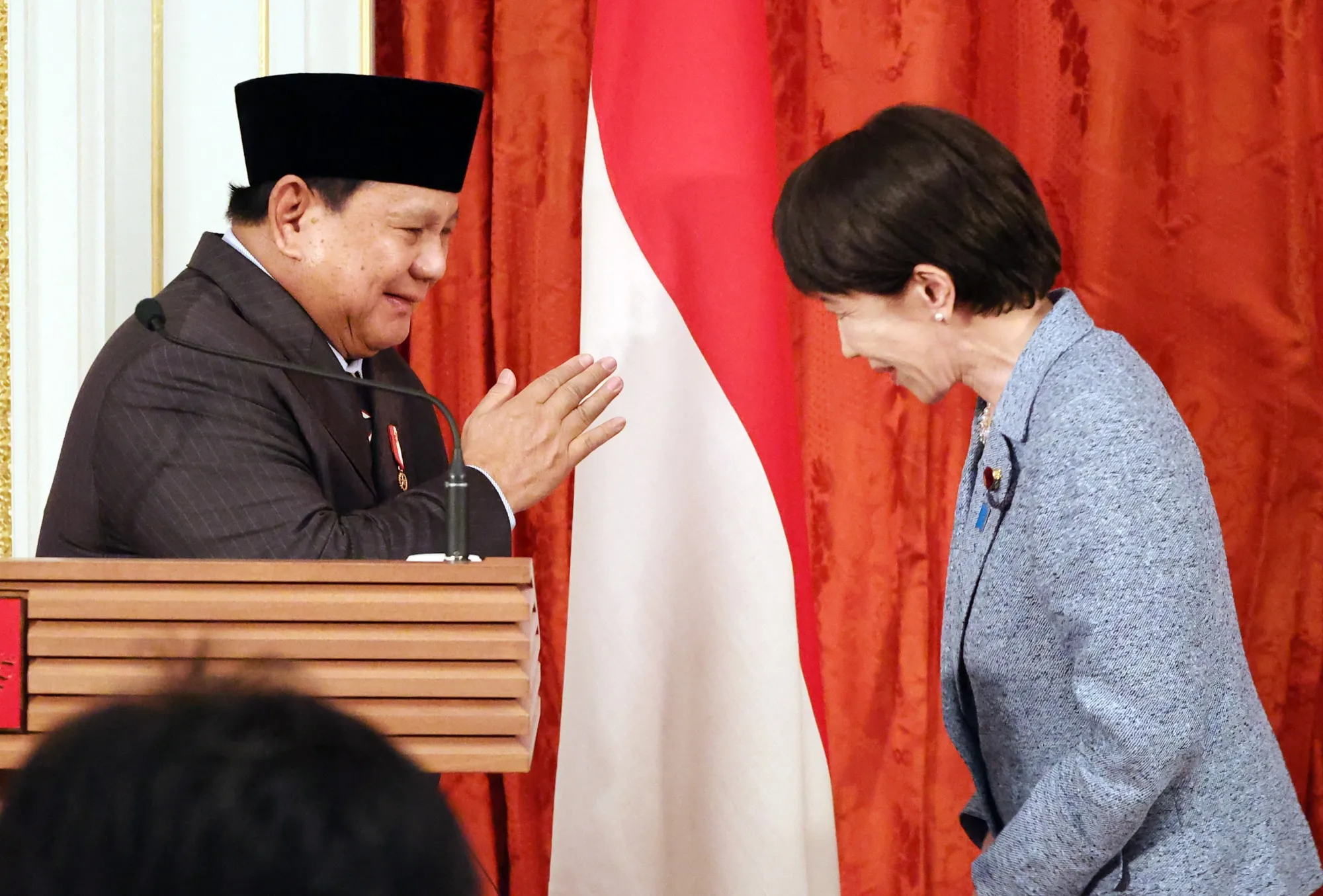 Prabowo Subianto and Sanae Takaichi in Tokyo on March 31.