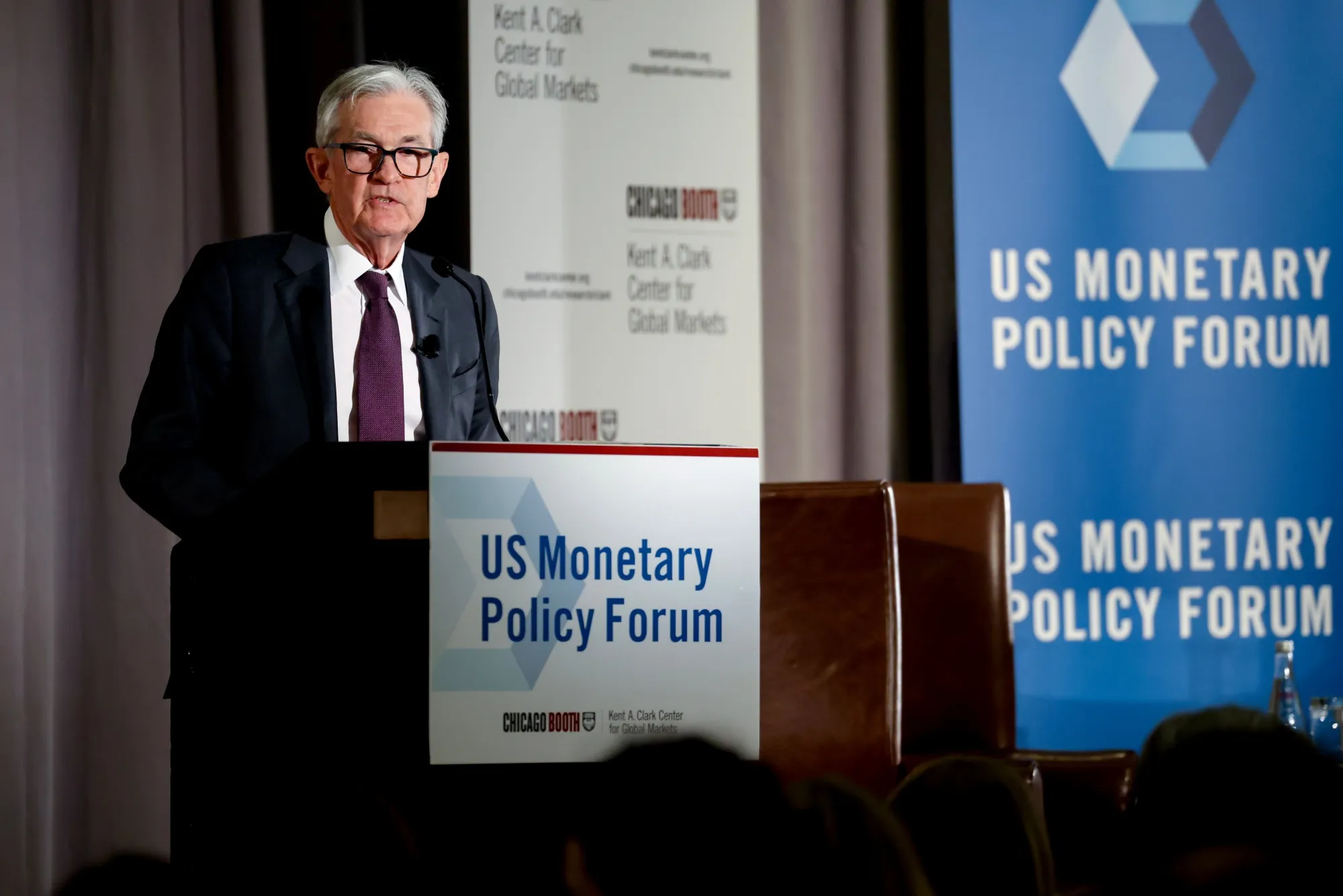 Jerome Powell speaks during the University Of Chicago Booth School Of Business Monetary Policy Forum in New York, on March 7.