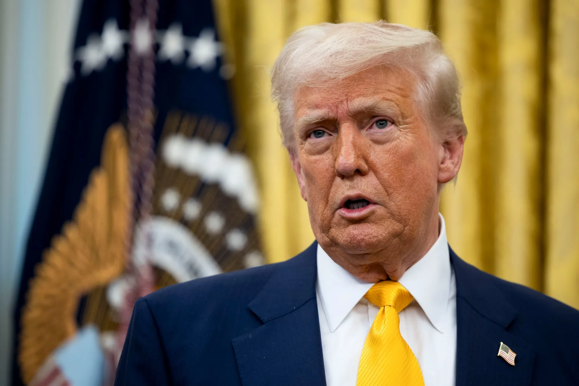 President Donald Trump speaks&nbsp;in the Oval Office of the White House&nbsp;on Feb. 21.