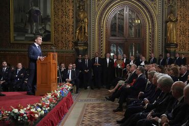 French President Emmanuel Macron addresses parliament on July 8.