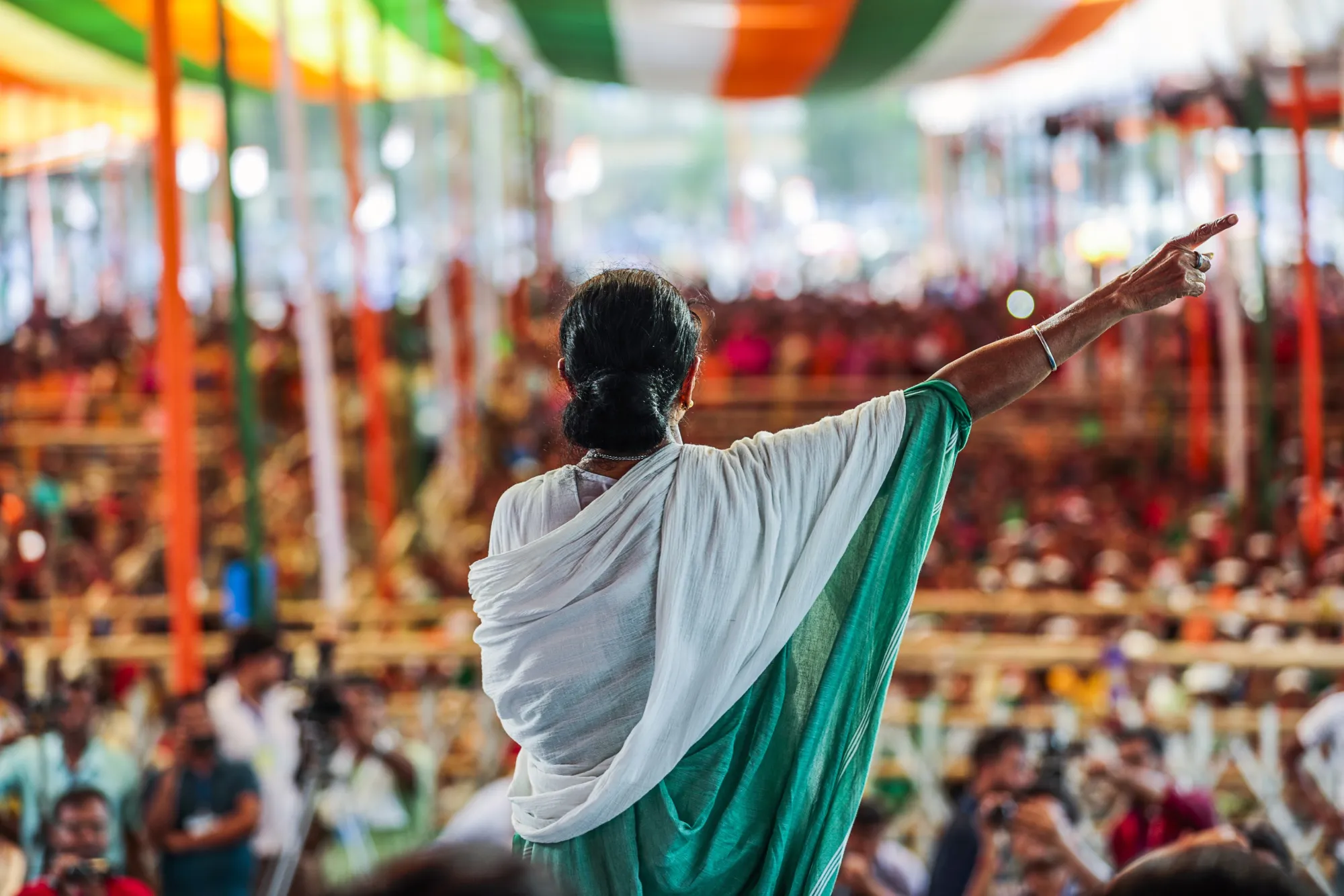 Mamata Banerjee, chief minister of West Bengal, speaks during a rally in 2019.