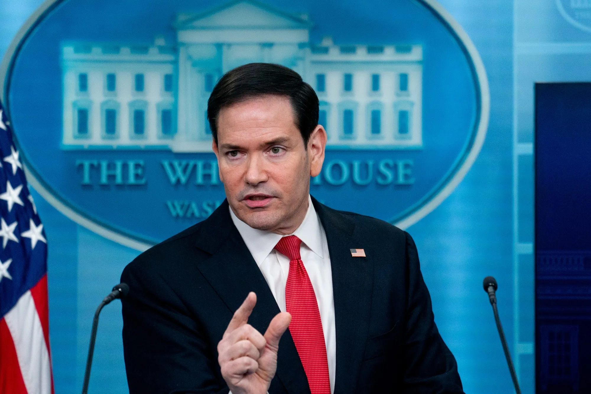 Secretary of State Marco Rubio&nbsp;during a news conference in the James S. Brady Press Briefing Room of the White House in Washington on May 5.