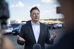 Elon Musk speaks at the site of the new Tesla Gigafactory near Gruenheide on Sept. 3.