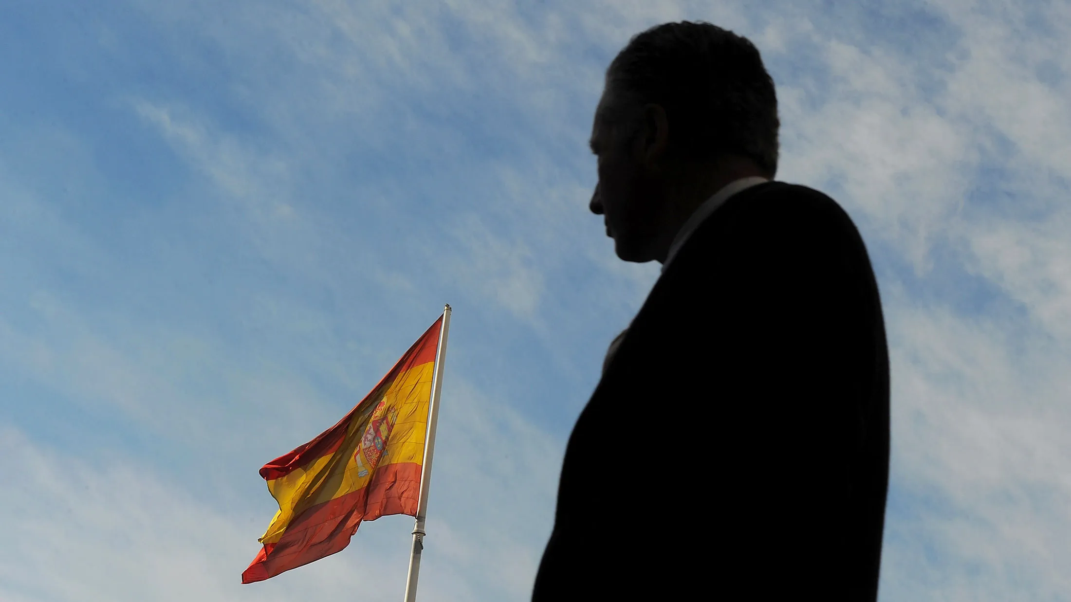 A Spanish flag at Plaza Colon in Madrid.
