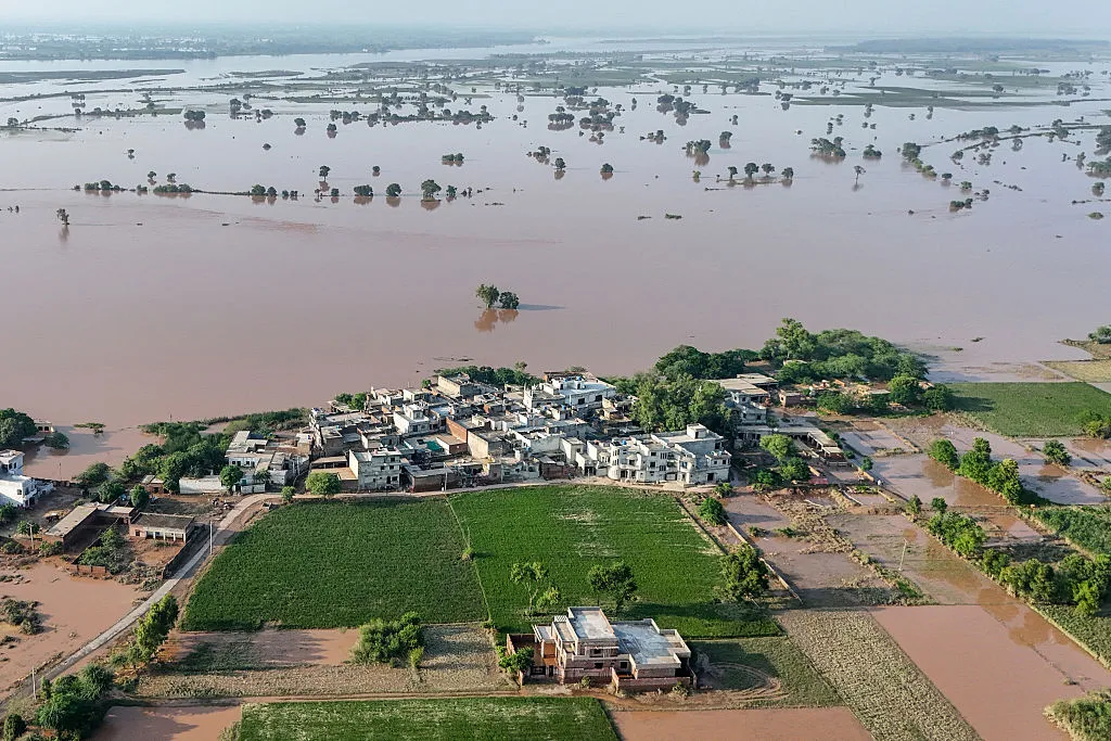Flloodwater at Chak Ali Sher village in Wazirabad district, Pakistan, in August.&nbsp;