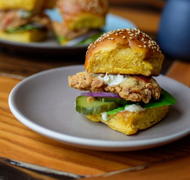 The “sweet potato roll,” made with Chesapeake catfish and preserved ramp.