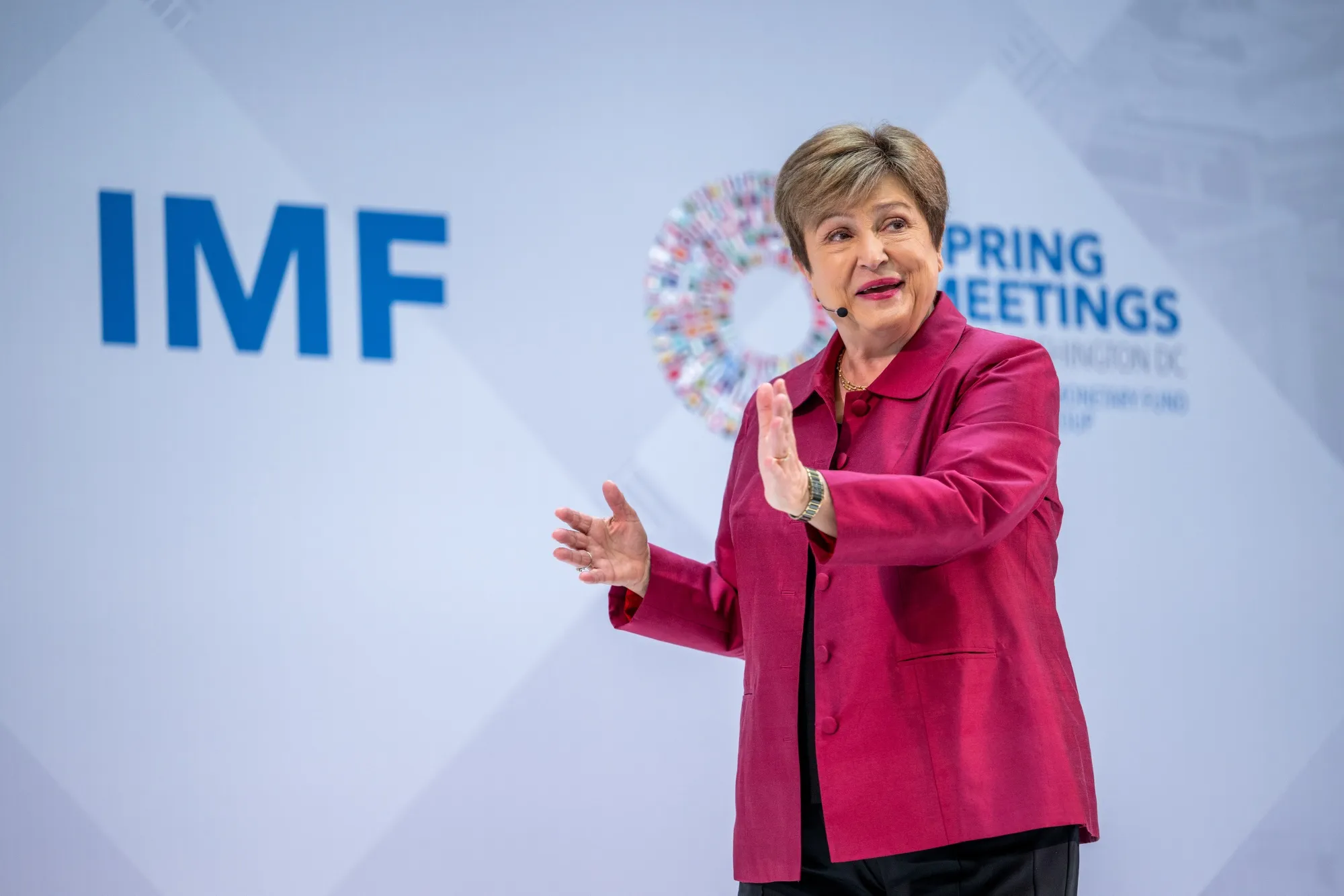 IMF Managing Director Kristalina Georgieva speaks ahead of the IMF&nbsp;and World Bank Spring meetings at the IMF headquarters in Washington.