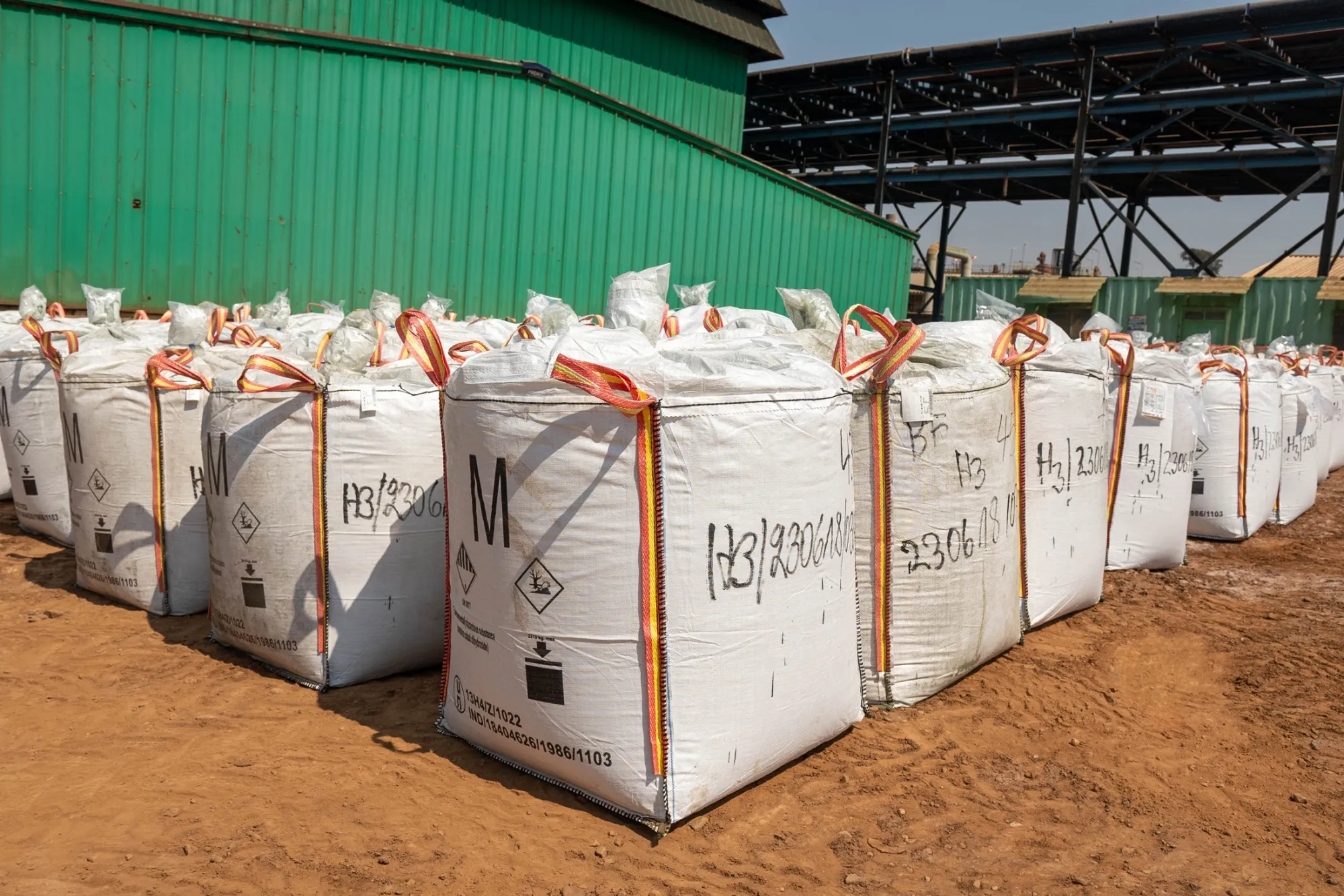 Sacks of cobalt hydroxide in Democratic Republic of Congo.