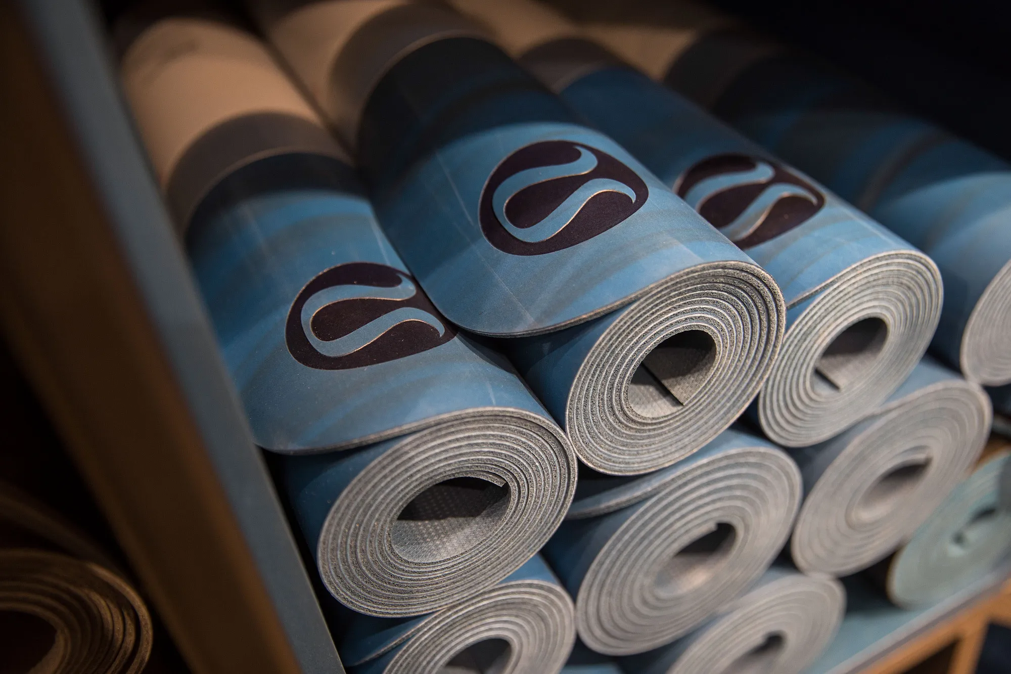 Yoga mats for sale at a Lululemon Athletica store.