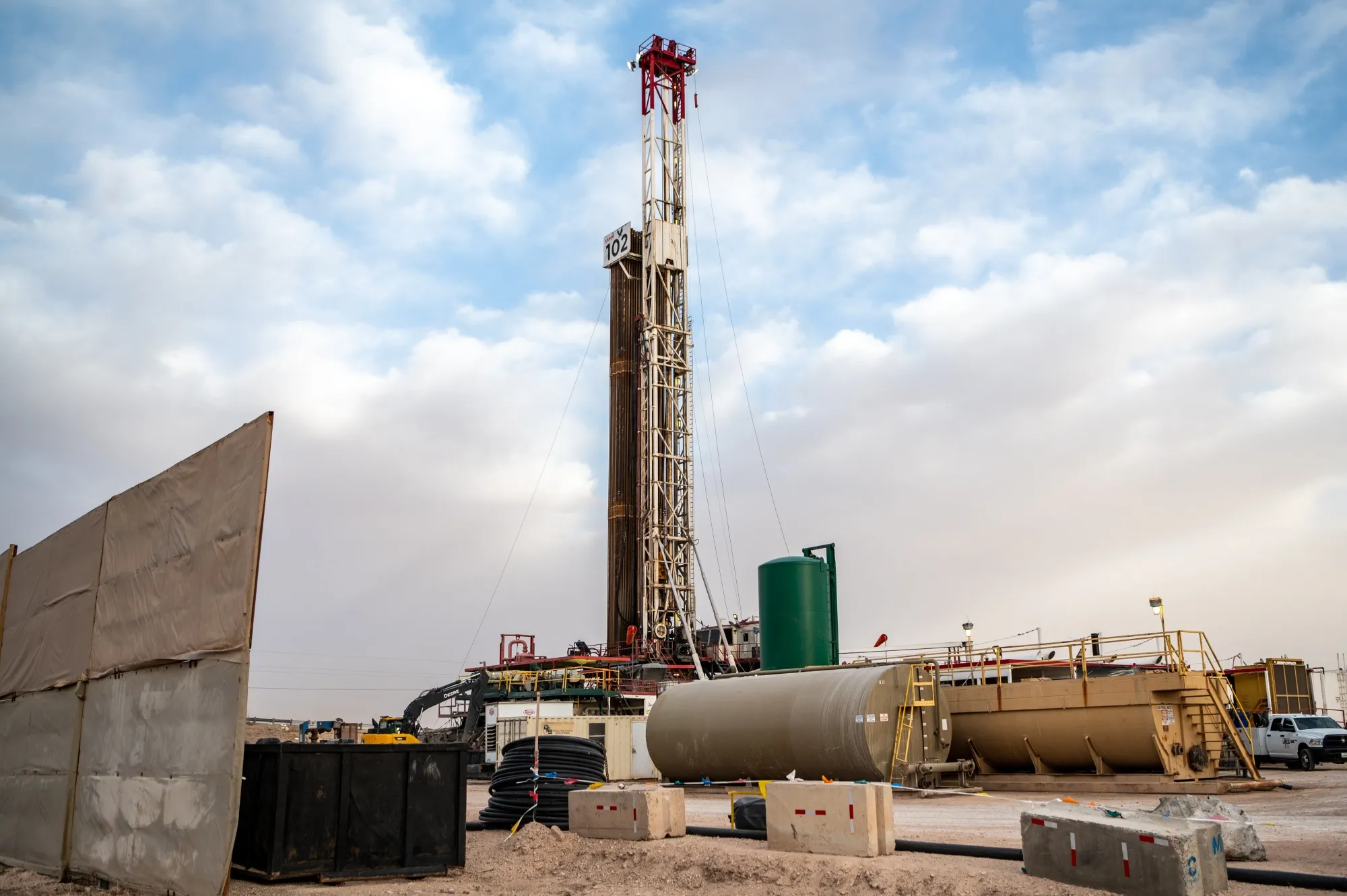 An oil drilling rig in Midland, Texas.
