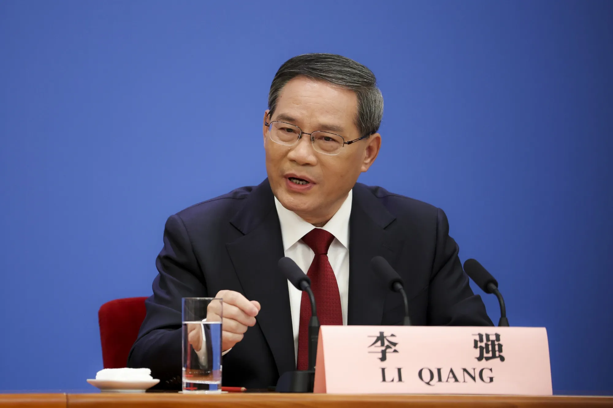 Li Qiang at his first news conference in Beijing.