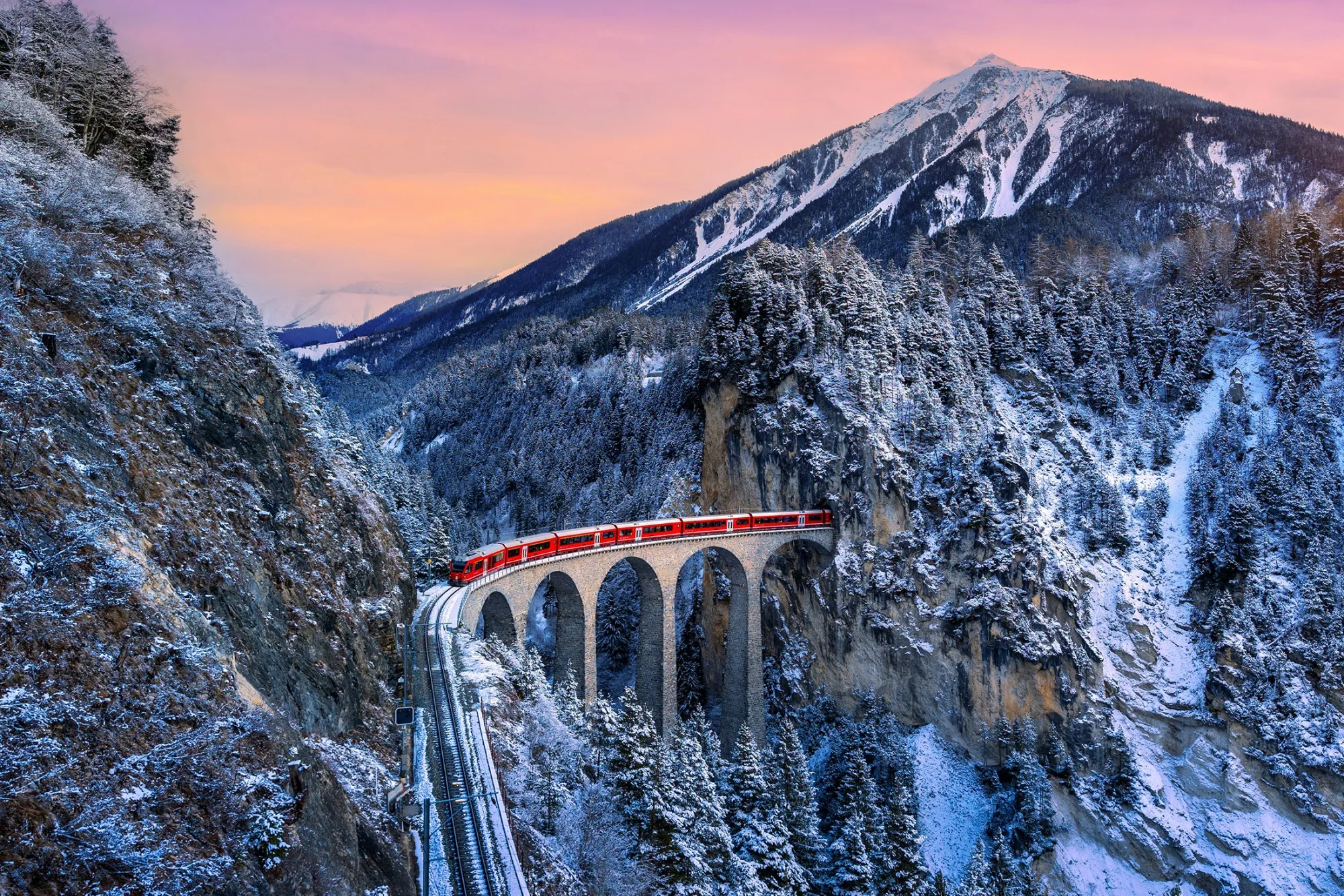 The Bernina Express train&nbsp;in Filisur, Switzerland.&nbsp;