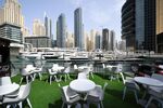 A deserted restaurant in Dubai's marina district in March.