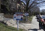 A "Sold" sign on a home in Lasalle, Quebec. The benchmark price for a home in Canada rose to C$723,900 in Apri, up 1.6% from the previous month.