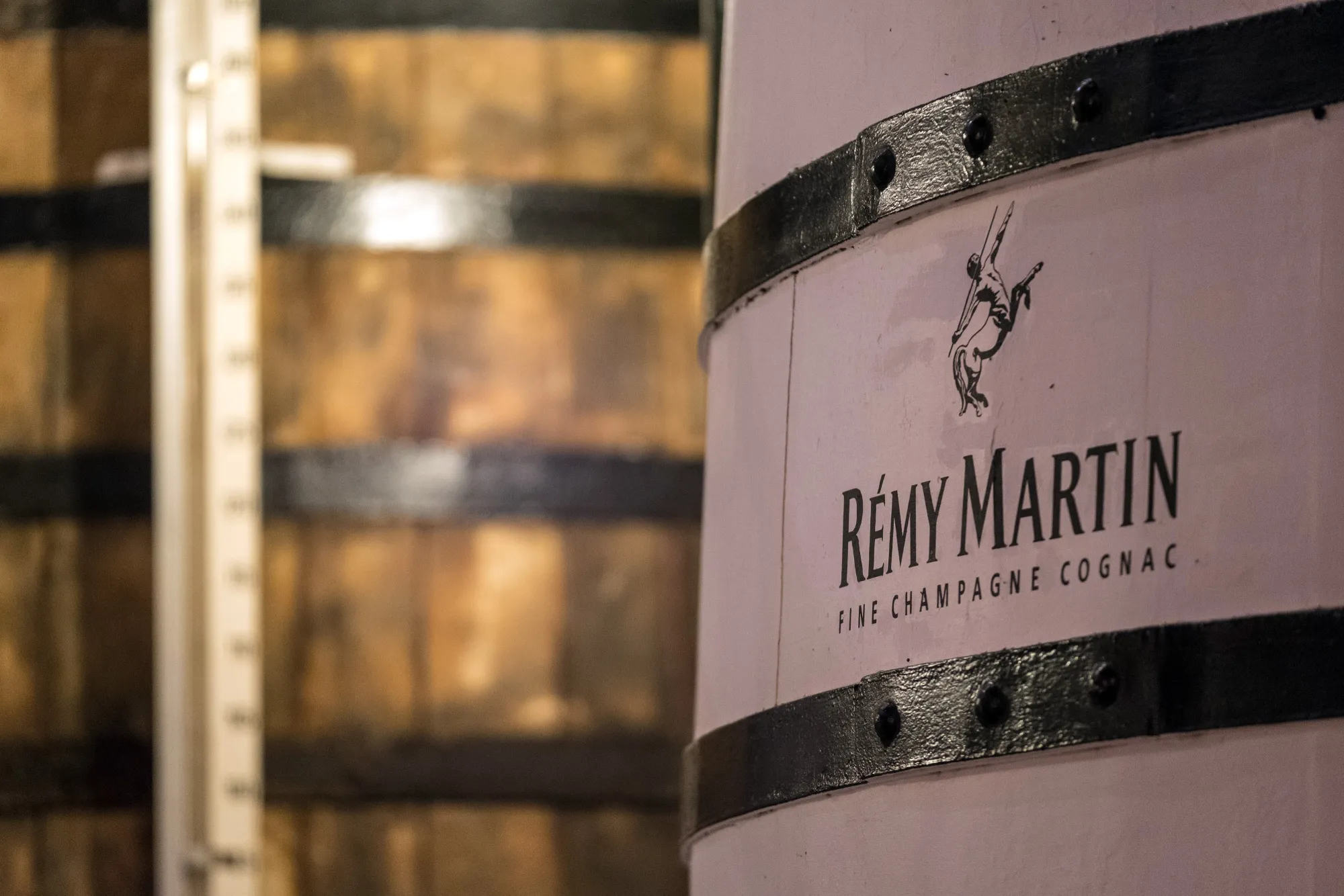 A barrel of Remy Martin fine champagne cognac&nbsp;at the Remy Cointreau SA headquarters in Cognac, France.