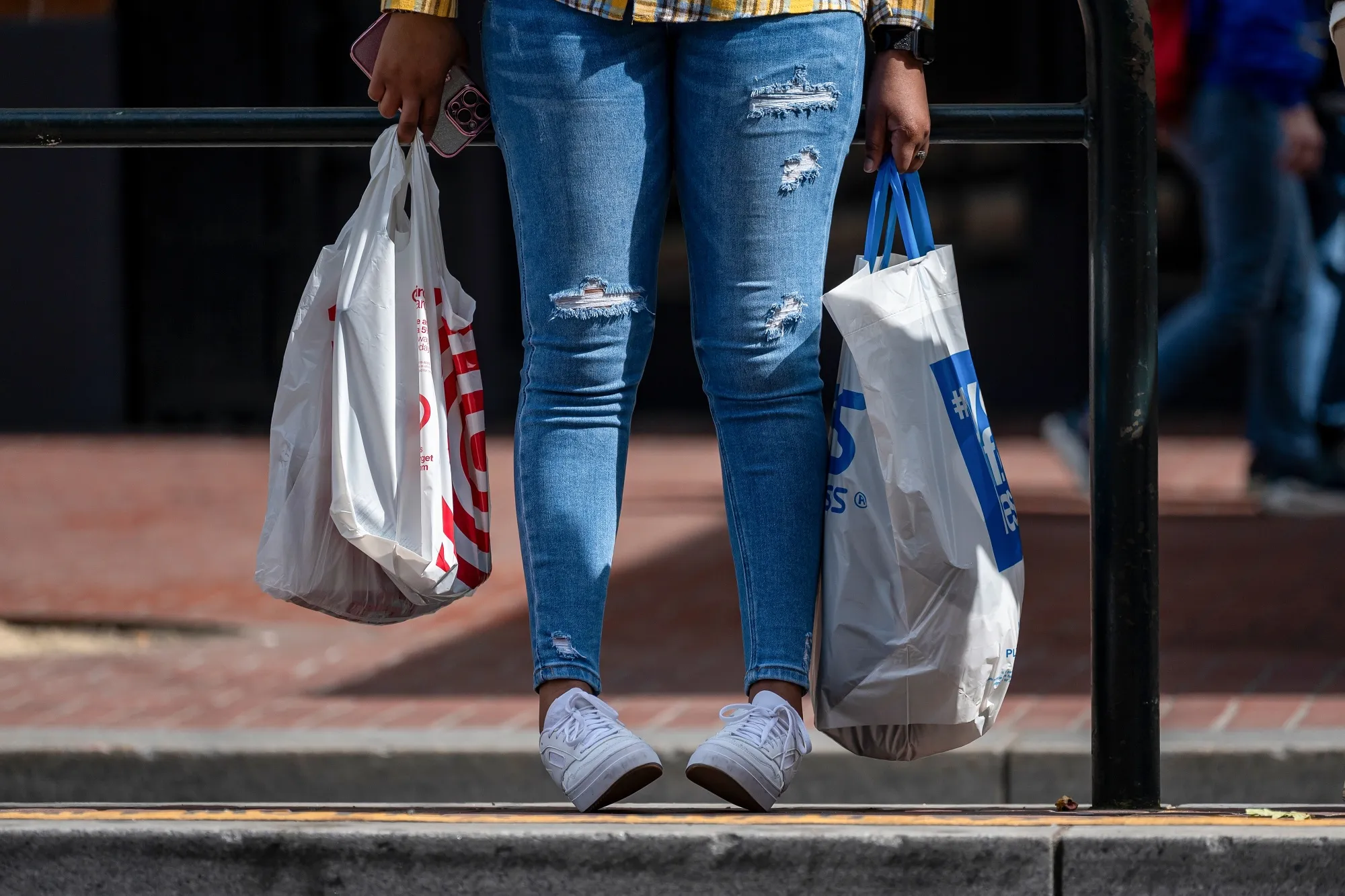 A shopper&nbsp;in San Francisco in April.