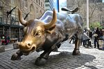 The Charging Bull sculpture near the New York Stock Exchange (NYSE) in the Financial District in New York City on April 8, 2025. Wall Street stocks surged higher early Tuesday as global markets rallied following deep losses in hopes of trade agreements that would remove US President Trump's heavy tariffs. All three major US indices were up more than three percent in early trading as Trump described an upbeat call with the head of South Korea while US Treasury Secretary Scott Bessent said Japan had sought quick negotiations. (Photo by ANGELA WEISS / AFP) (Photo by ANGELA WEISS/AFP via Getty Images)