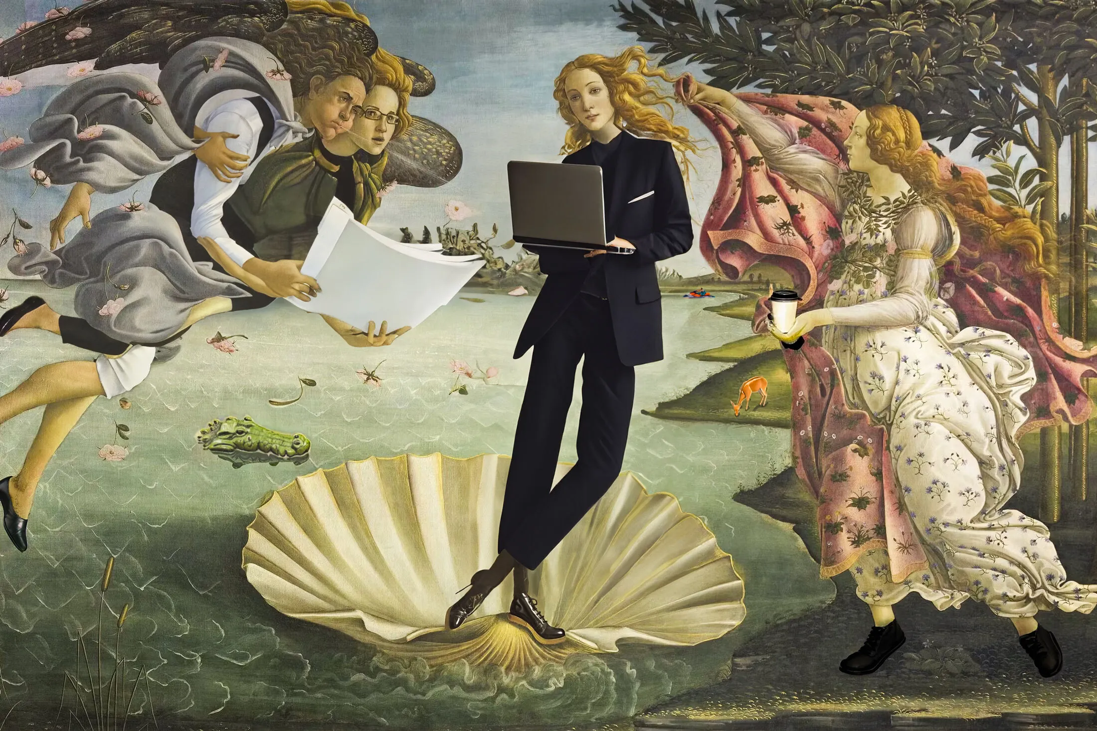 The Birth of Venus&nbsp;by Sandro Botticelli reimagined with more than two dozen Firefly AI prompts in Photoshop.