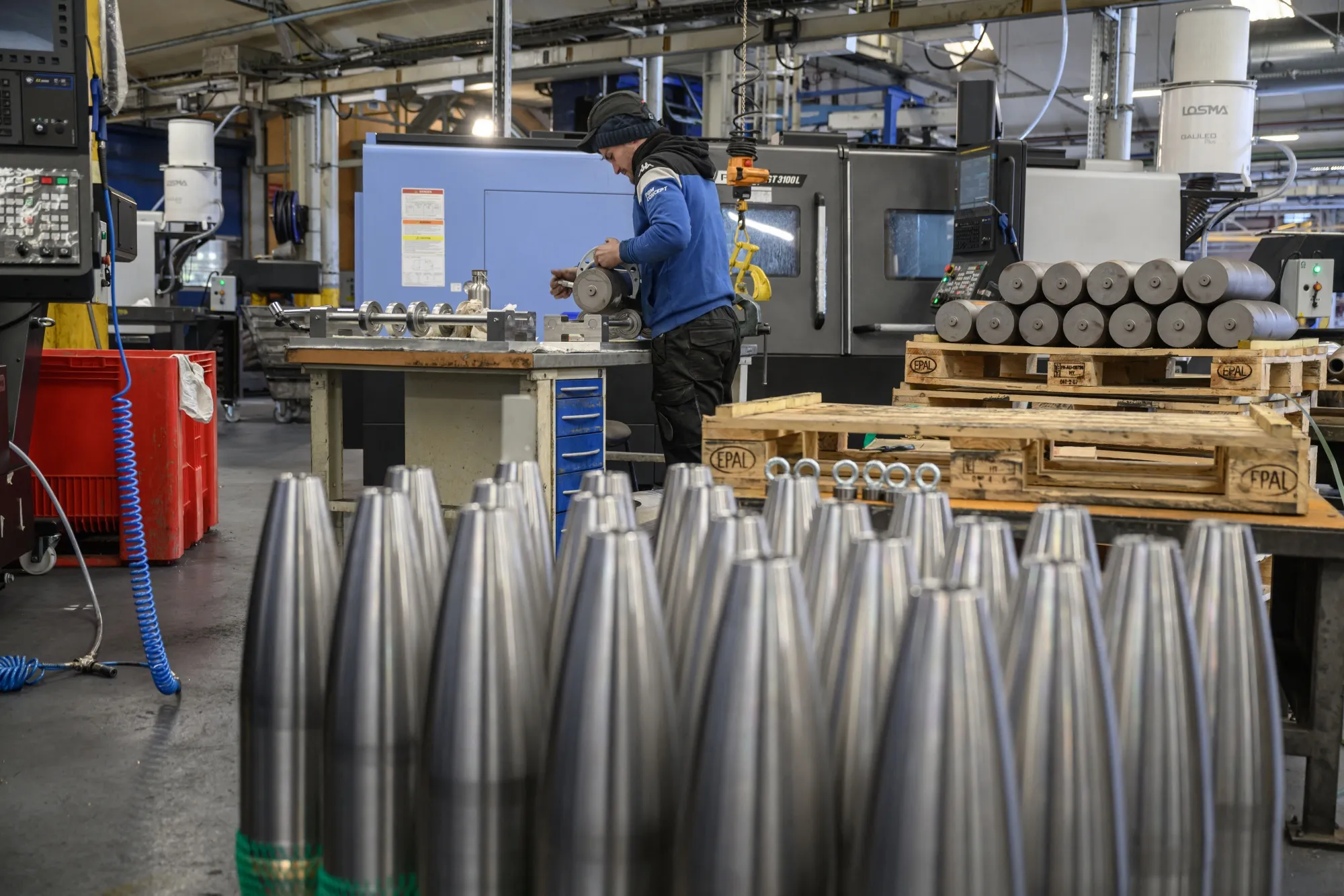 A production line for artillery shells in France.