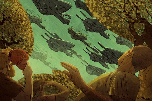 Suarez writes of drones that fly themselves and launch attacks without direct human involvement