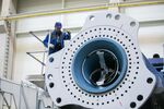 A wind turbine nacelle during production&nbsp;at a factory in Bremerhaven, Germany.
