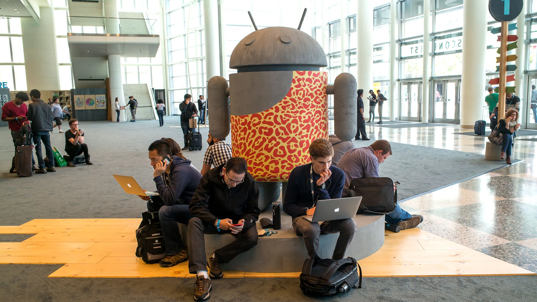 Attendees ahead of the Google I/O Annual Developers Conference in San Francisco on May 27, 2015.
