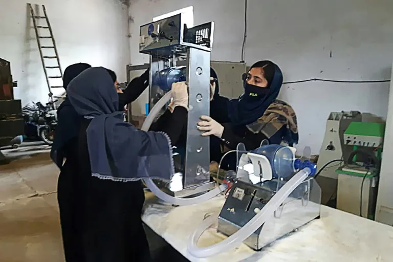 An all-female robotic team build a ventilator for Covid-19 patients in Herat, Afghanistan.