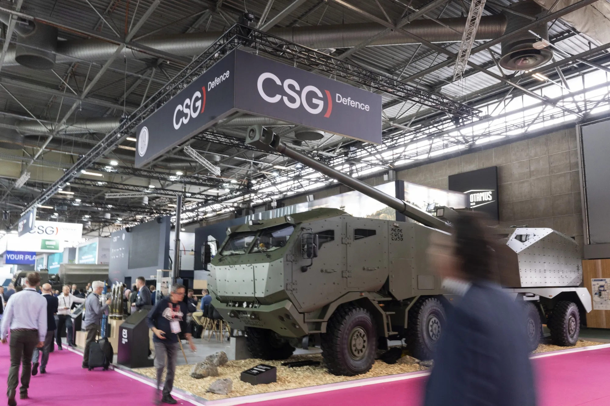 Military hardware at the CSG stand during the Eurosatory Defense and Security expo in Paris, in 2024.