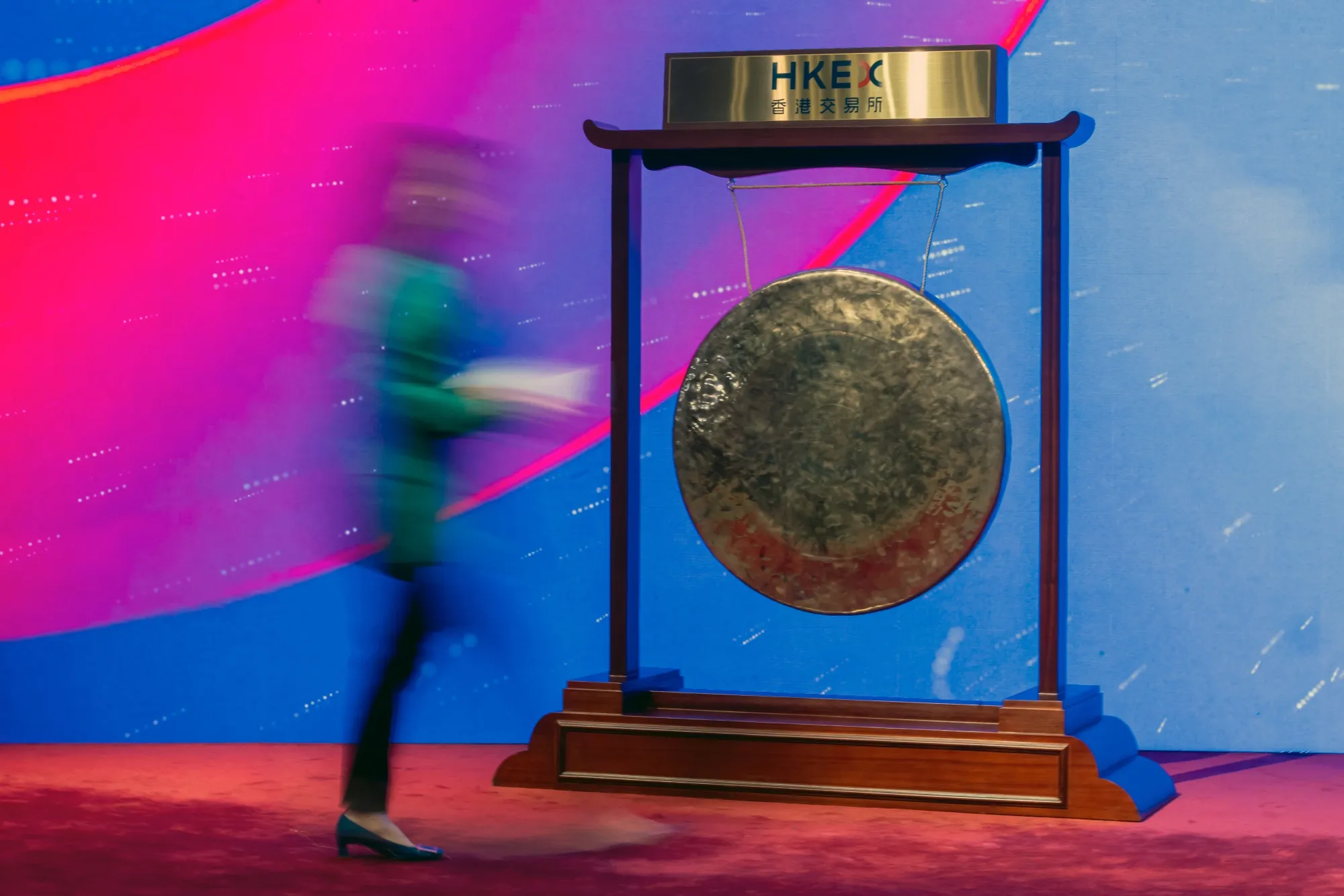 A gong during a listing ceremony at the Hong Kong Stock Exchange.