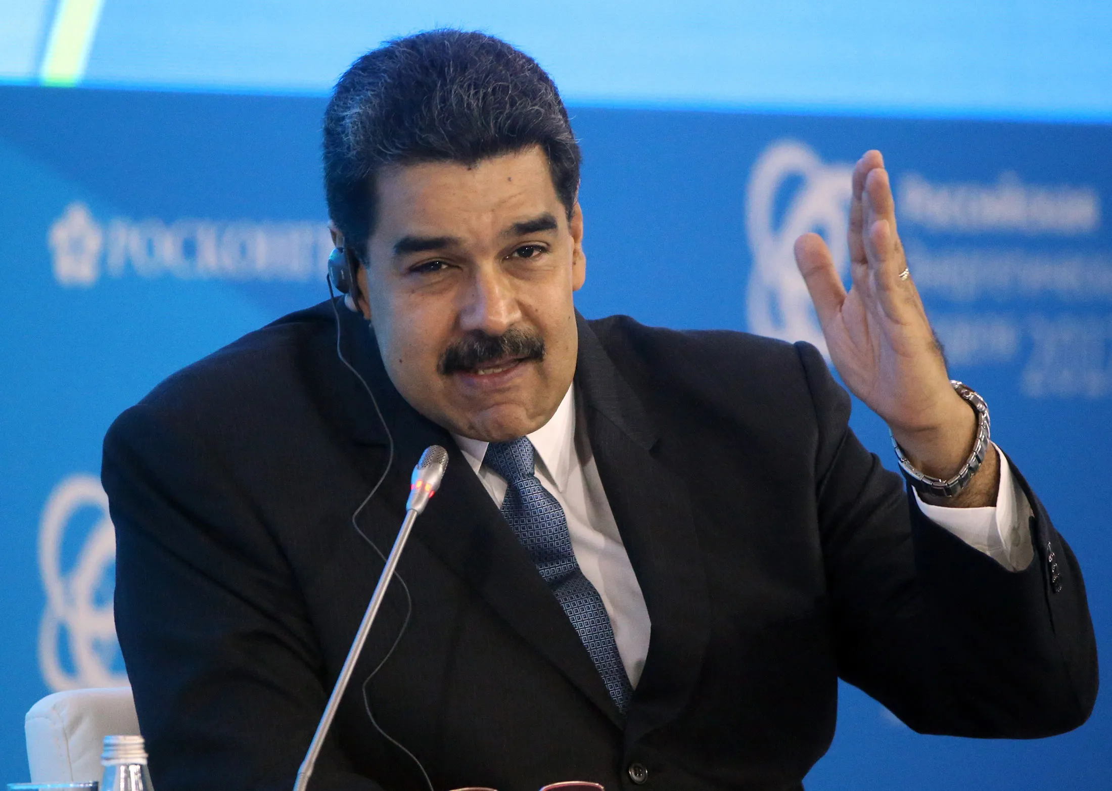 Venezuela's President Nicolas Maduro speaks during the plenary session of Russian Energy Week in Moscow, Russia. Oct. 4.
