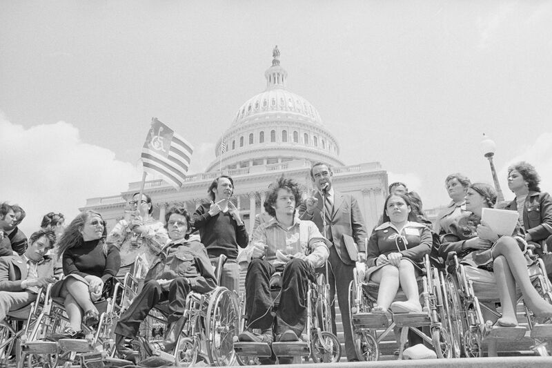 Protesters lobbying for an “Equal Rights Proclamation” for disabled people at the U.S. Capitol in 1972. Among their demands were curb cuts at street corners and better access to public transit. The Americans with Disabilities Act mandated curb cuts in 1990.