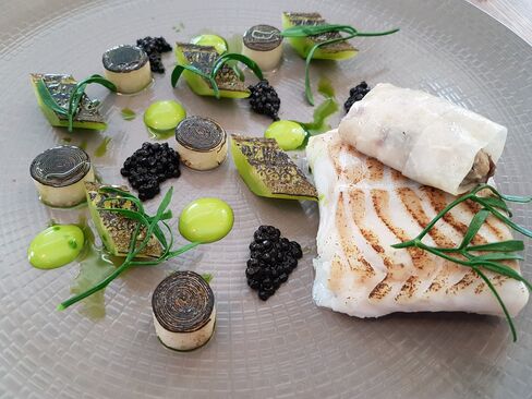 Cod with cucumber and oyster.