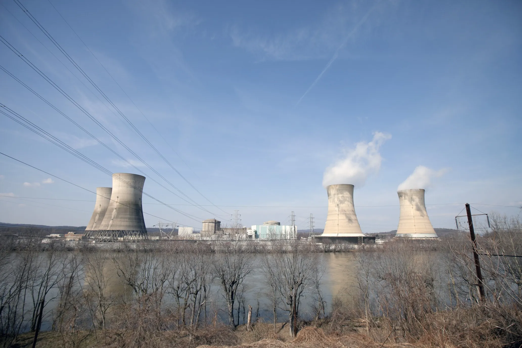 Cooling towers at a nuclear power plant in Middletown, Pennsylvania.