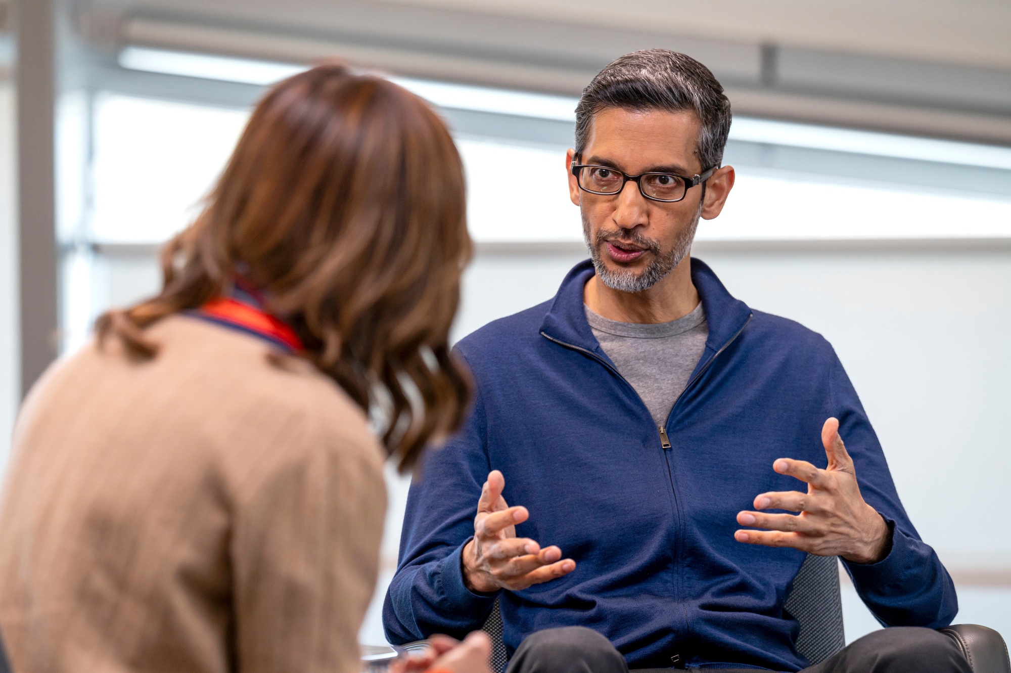 Sundar Pichai, right,&nbsp;on&nbsp;The Circuit with Emily Chang