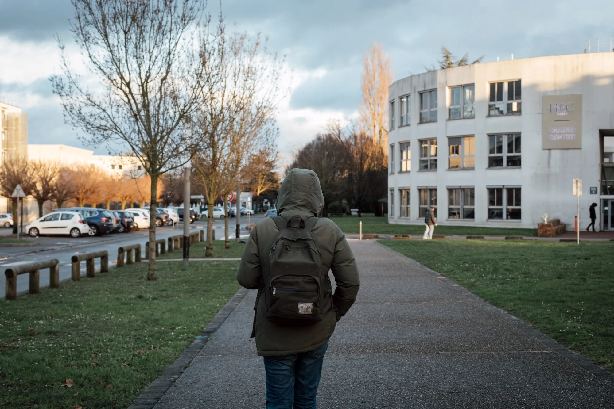 A student walk towards the career center at the HEC business school in Paris, France, on Monday, Jan. 16, 2023. A fellowship program for students from war-torn countries aims to create leaders who will help restore hope and stability in their homelands.