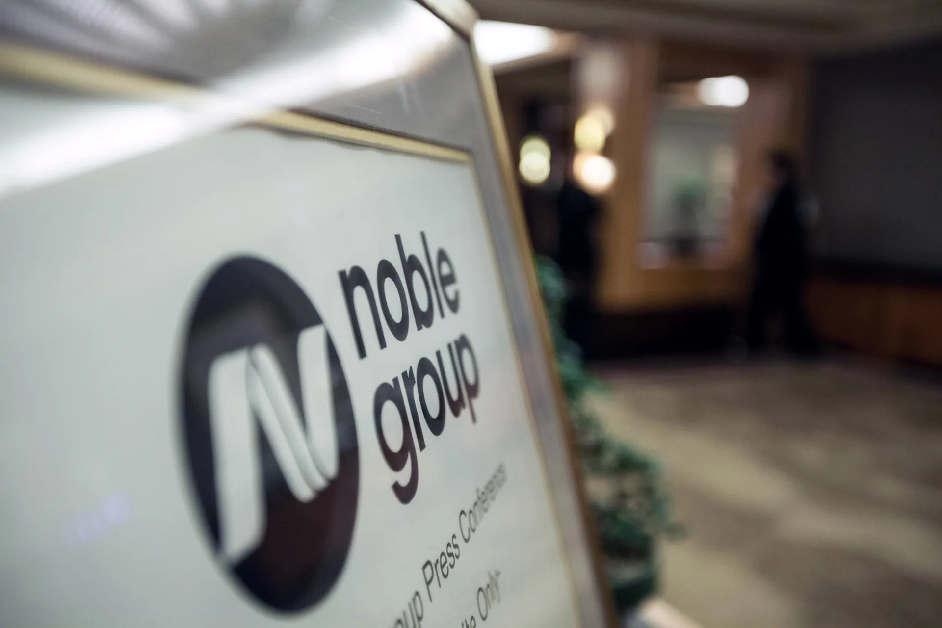 Noble Group Ltd. signage sits on display outside during an investor day in Singapore, on Monday, Aug. 17, 2015.