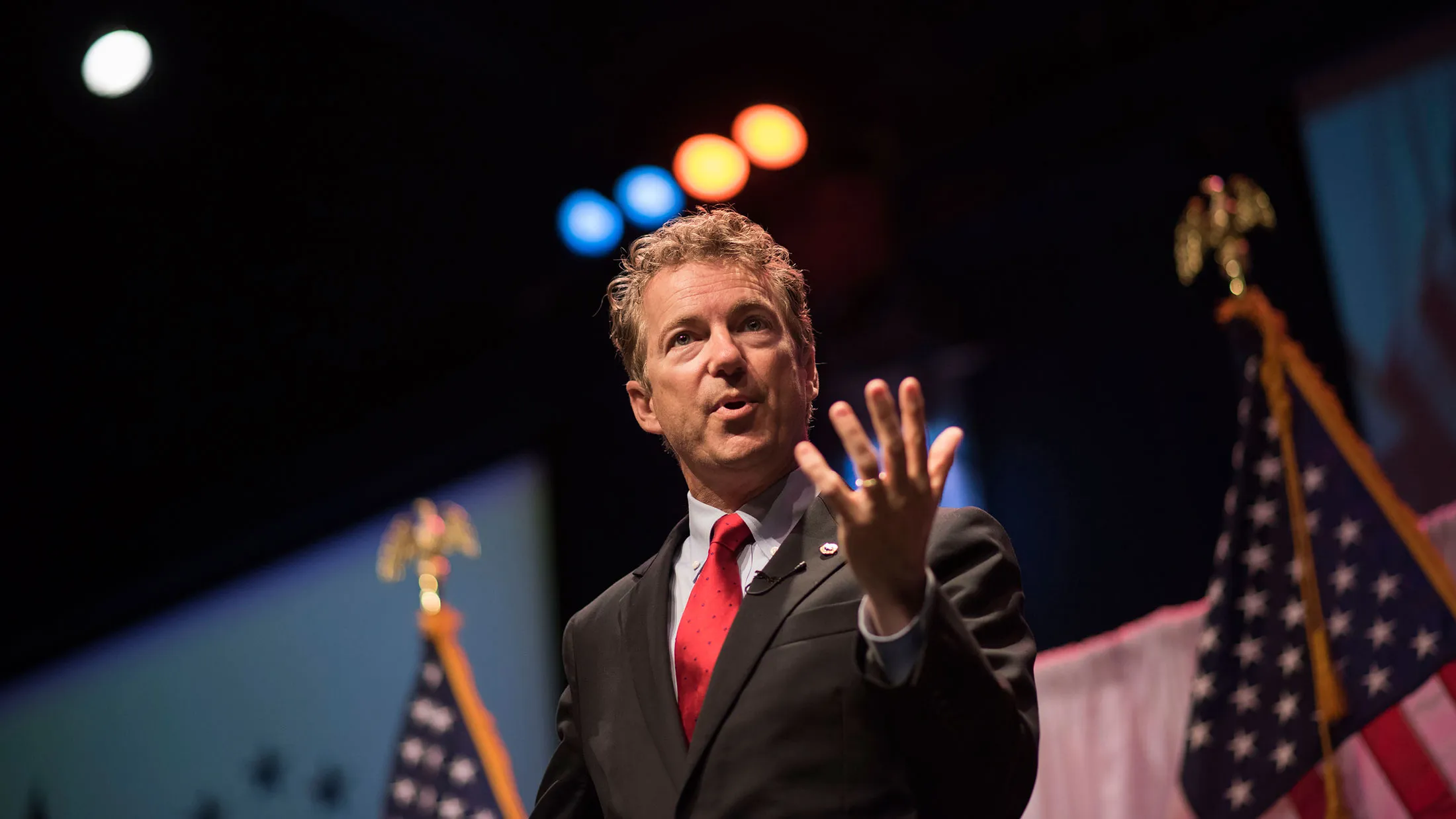 U.S. Senator Rand Paul, a Kentucky Republican and U.S. presidential candidate, during the Iowa Faith &amp; Freedom Coalition presidential forum at Point of Grace Church in Waukee on April 25, 2015.
