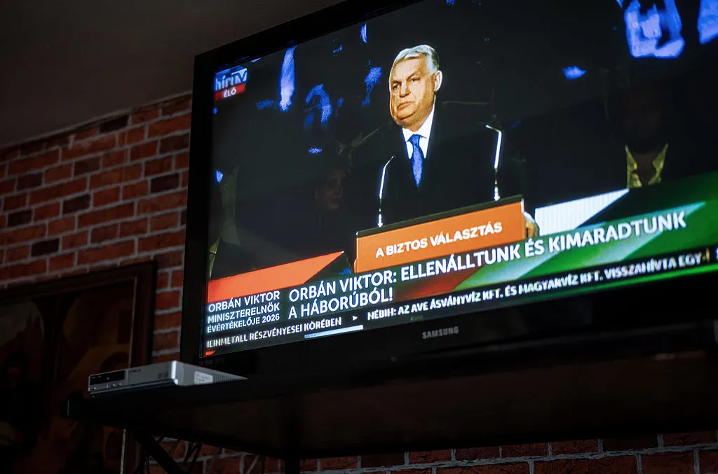 Viktor Orban delivering his annual review speech, which was not open to media, in Budapest, Feb. 14.