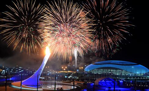 Fireworks Light the Sky Over the Olympic Stadium in Sochi