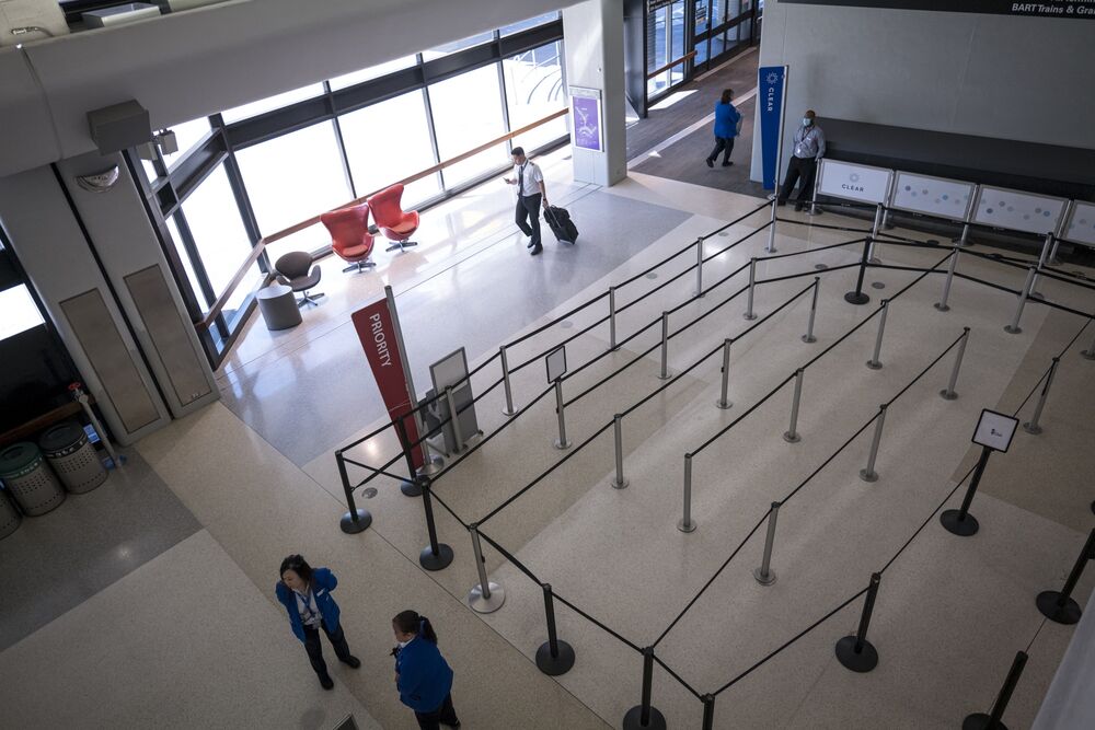 An empty security area at San Francisco International Airport on April 2.
