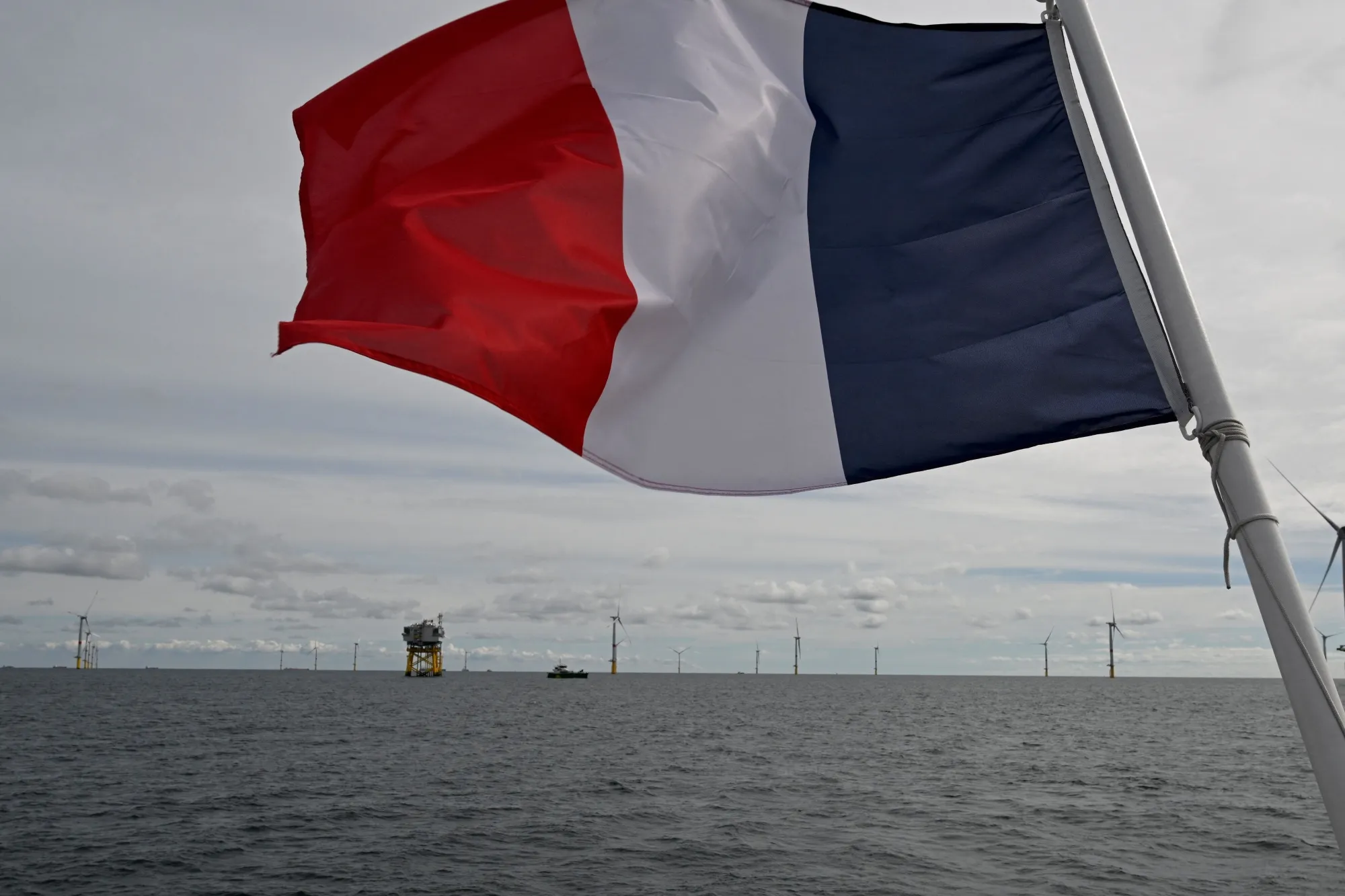 An offshore wind farm off the coast&nbsp;of La Turballe, France.