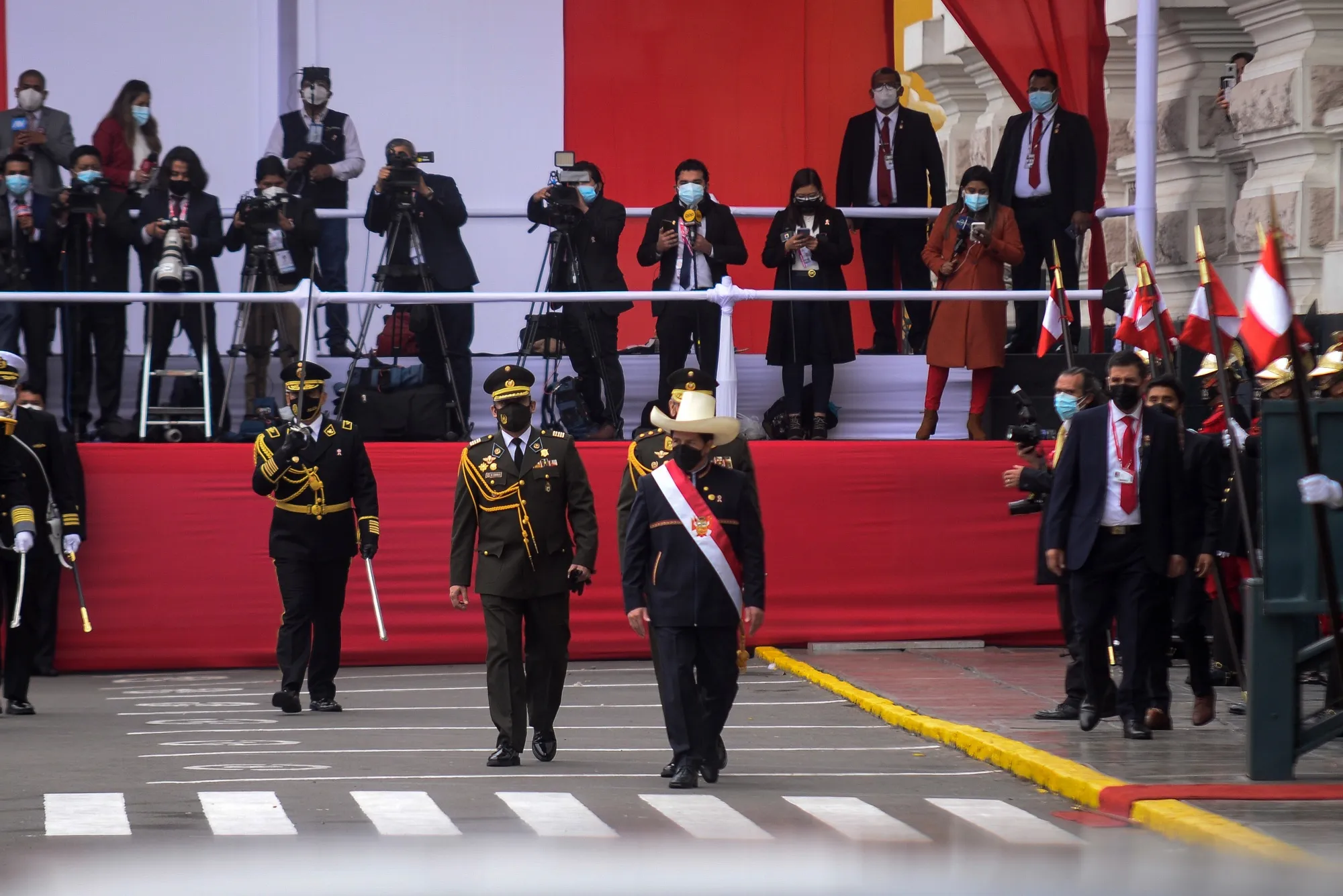 Pedro Castillo departs from an inauguration ceremony at the Congress of the Republic of Peru in Lima, Peru, on July 28.