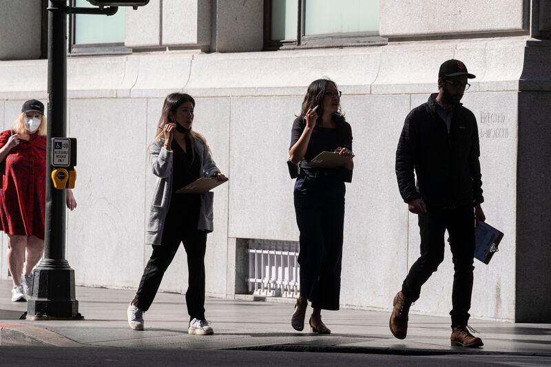 Pedestrians in San Francisco, California, U.S.,