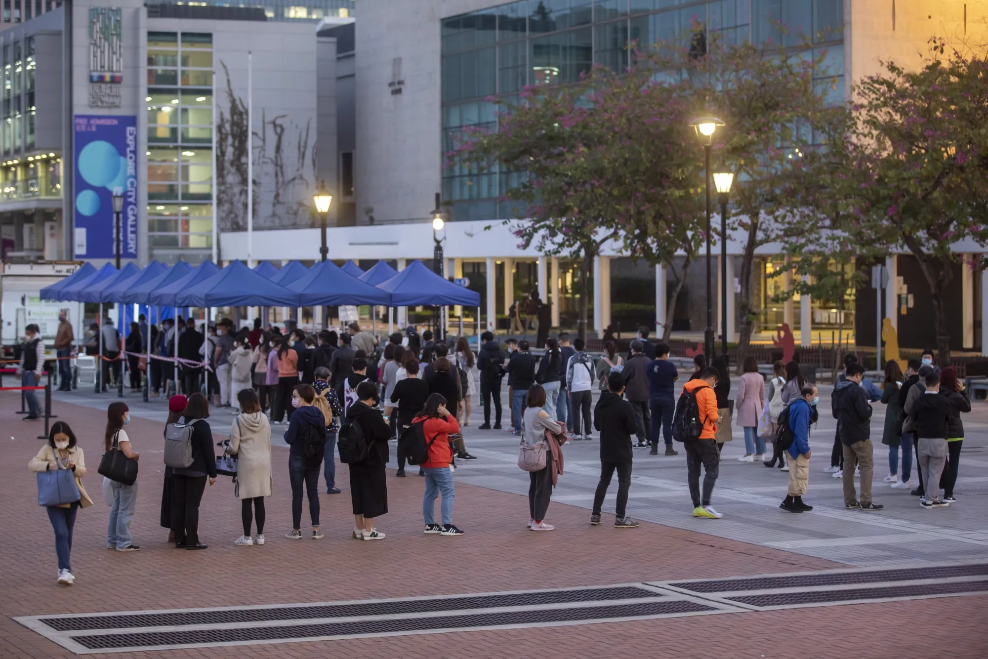 Residents queue for Covid-19 tests in the Central area of Hong Kong in January.